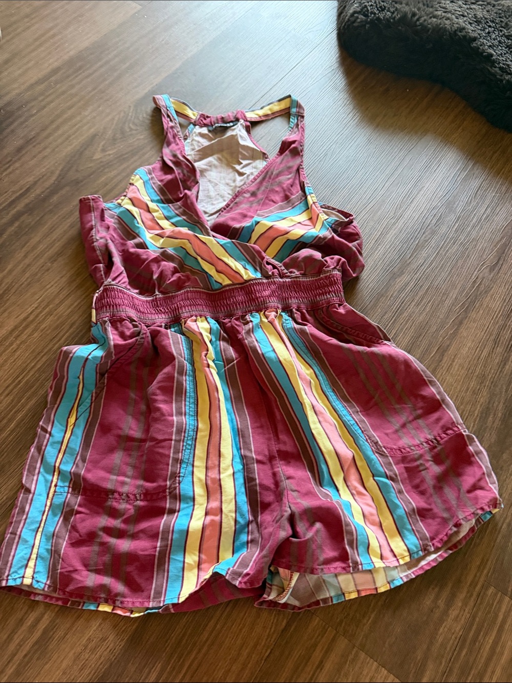 Express Women's Burgundy Romper with Multicolor Stripes
